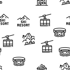 Wall Mural - Ski Resort Vacation Seamless Pattern Vector Thin Line. Illustrations