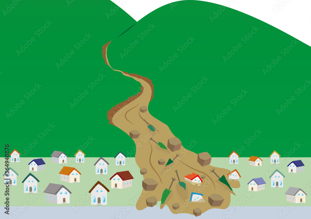 土砂災害 土石流が起きているイラスト Wall Mural Wallpaper Murals Hichako 土砂災害 土石流が起きているイラスト Wall Mural Wallpaper Murals Hichako
