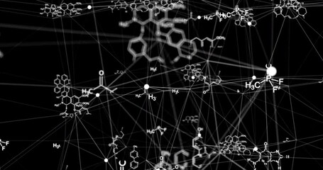 Wall Mural - chemical formulas move in space, science and mathematical research and development concepts. video l