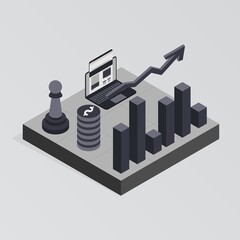 Poster - Online Marketing Strategy Illustration With Laptop And Money, Square Composition
