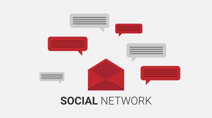 Poster - Online Chat Message Icons Over Gray Background, Panorama, Vector Illustration