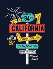 Retro grungy route California sign. Vector illustrations for t-shirt prints, poster and other uses