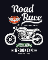Wall Mural - hand drawn vintage style motorcycle with slogans and patches. for t-shirt prints, posters and other 