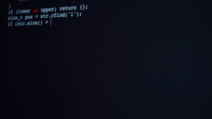 Wall Mural - encrypted fast long typing programming security hacking code on black display.