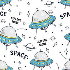 Wall Mural - hand drawn space elements seamless pattern. space background. space doodle illustration. vector illu