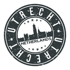  Utrecht Netherlands Round Stamp Icon Skyline City Badge.