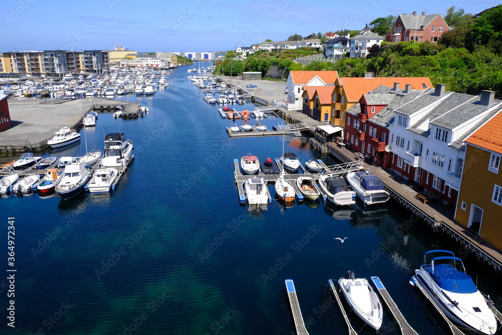 Haugesund harbour and boats Haugesund, Norway - obrazy, fototapety, plakaty 