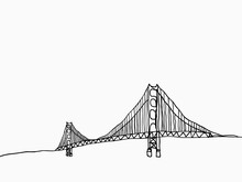 
Black Simple Childish Hand Drawn  Line Art Golden Gate Bridge, San Francisco, California On White Background For Wallpaper, Label, Banner, Wrapping Etc. Vector Design.