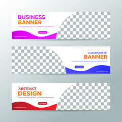 Wall Mural - Set of three vector abstract banners with place for photo. Trendy modern flat material design style. Business ad. Text placeholder. vector eps 10
