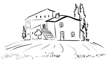 Italian House With Stairs And Poplars