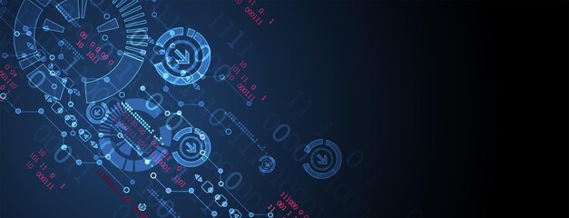 Abstract technology concept. Circuit board, high computer color background. Vector illustration with space for content, web - template, business tech presentation.
