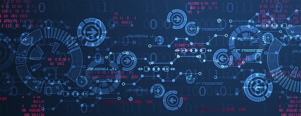 Abstract technology concept. Circuit board, high computer color background. Vector illustration with space for content, web - template, business tech presentation.