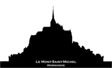 Black Skyline Silhouette From Mont Saint Michel, France On White Background