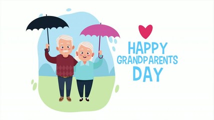 Poster - happy grandparents day card with old lovers couple in the camp