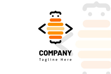 bee fly with coding logo illustration template