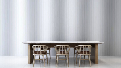 Modern interior design and mock up room of dinning room and white stripe pattern wall background 