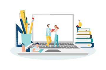 Wall Mural - E-learning, online education at home. Modern vector illustration concepts for website and mobile website development