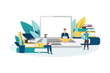 Wall Mural - E-learning, online education at home. Modern vector illustration concepts for website and mobile website development