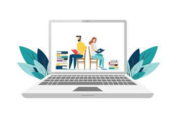 Wall Mural - E-learning, online education at home. Modern vector illustration concepts for website and mobile website development