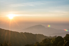 Sunrise With Fog And Cloud At Kew Mae Pan ,Doi Inthanon National Park, Thailand.