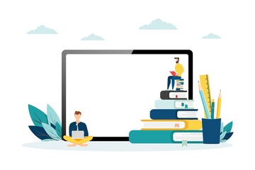 Wall Mural - E-learning, online education at home. Modern vector illustration concepts for website and mobile website development