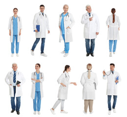 Poster - Collage with photos of doctors on white background