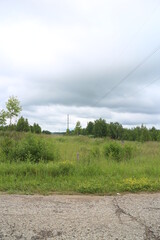 Power lines on a summer day in the village