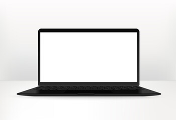 Poster - Black laptop on bright background. Realistic and detailed mockup