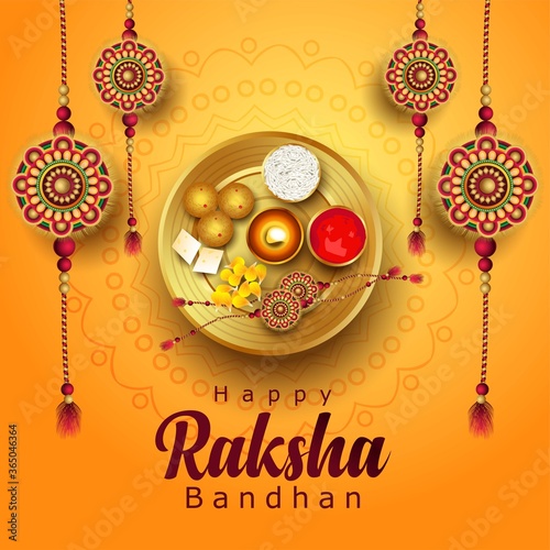 Fotografía Happy Raksha Bandhan with stylish vector illustration in a creative background