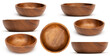 © Dzha - Empty wooden bowls isolated on white background. Set of wood bowls. Collection.