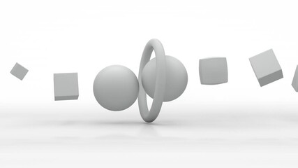 Poster - 3d animation of belgorod background where white cubes move along the trajectory and turn into balls 