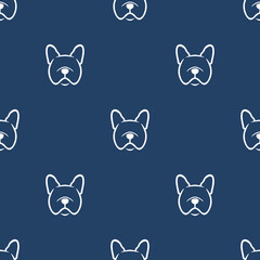 Wall Mural - Dog silhouette hand drawing pattern. French bulldog seamless vector illustration cartoon isolated on blue background