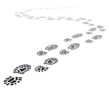 Walking Far Footprints. Outgoing Footsteps Perspective Trail, Walk Away Human Foot Steps Silhouette, Shoe Steps Track Vector Illustration. Imprint Track Walk, Footprint Black Trail