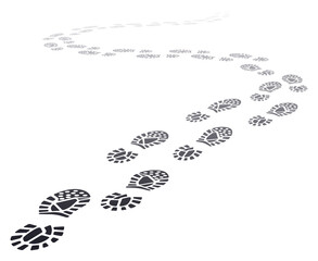 walking far footprints. outgoing footsteps perspective trail, walk away human foot steps silhouette,