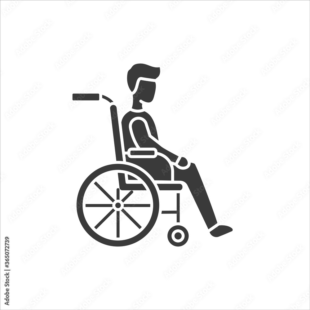 Disability glyph black icon. Man in manual wheelchair. People with ...