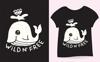 Cute whale hand drawn for t shirt