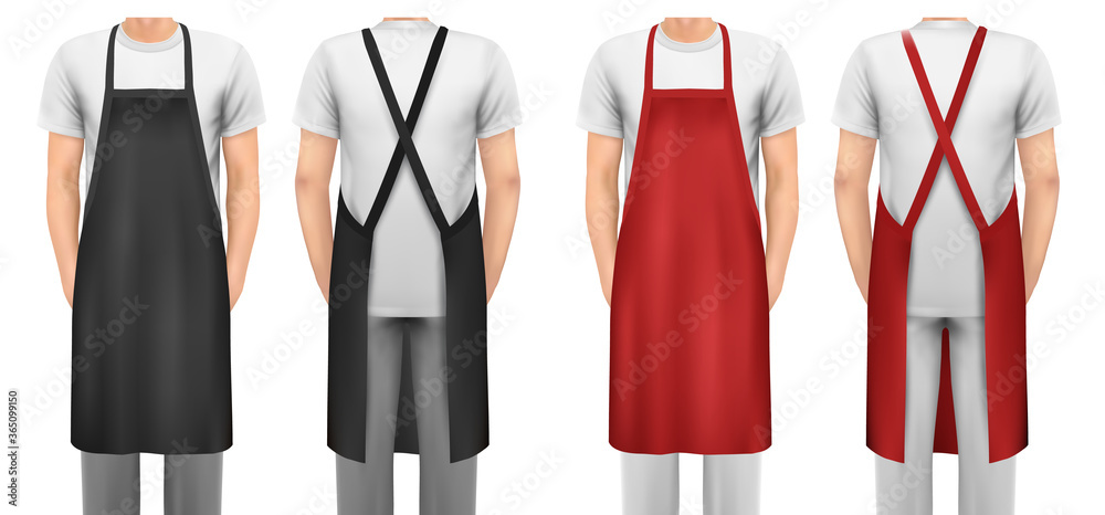 Black and red cotton kitchen apron set. Design template, mock up for ...