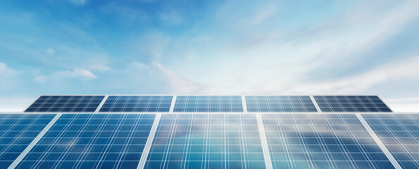 Wall Mural - panoramic - solar panel in beautiful blue sky