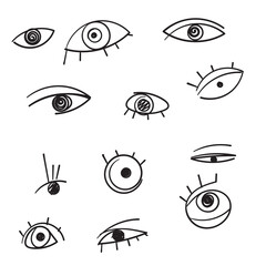 Wall Mural - doodle Evil eyes. Set of hand drawn various talismans. Different shapes. Flat design. Free hand drawing style. drawing