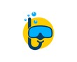 Diving goggles and snorkel with yellow circle behind