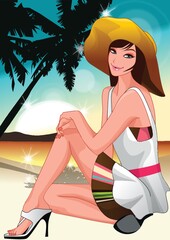 Canvas Print - woman posing at the beach