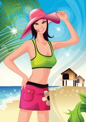 Wall Mural - woman posing at the beach