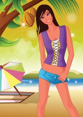 Wall Mural - woman posing at the beach