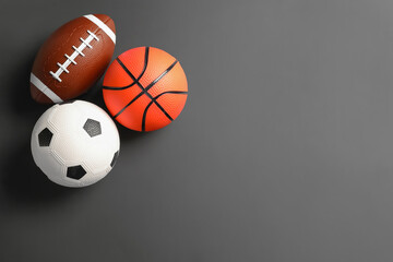  Sports balls on dark background