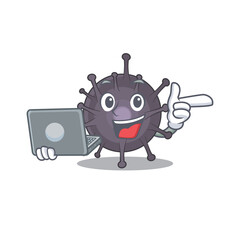 Sticker - A neat cartoon character of salmonella l working at home during pandemic