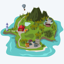 An Island With City And Village Flat Illustration Vector