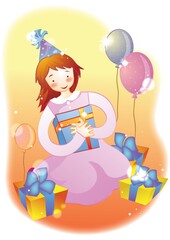 Wall Mural - girl with gifts and balloons