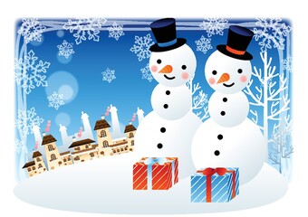 Poster - snowman with gift box