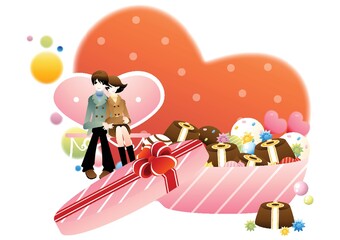 Wall Mural - love couple with candy box