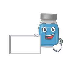 Canvas Print - Cartoon character style of syrup medicine holding a white board